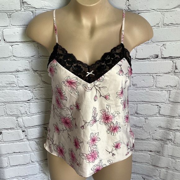 Apt. 9 Size Large Lingerie Nightgown Top Pink with Floral Black Lace - Picture 1 of 3